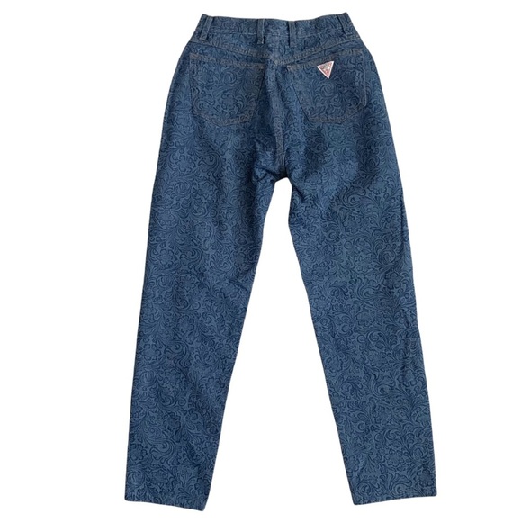 Vintage 1980s Guess Jeans Blue Paisley Denim High Waist Tapered Mom Jeans USA - Picture 1 of 8